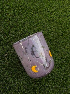 Anthropologie Purple Glass Cup with Yellow Crescent Accents